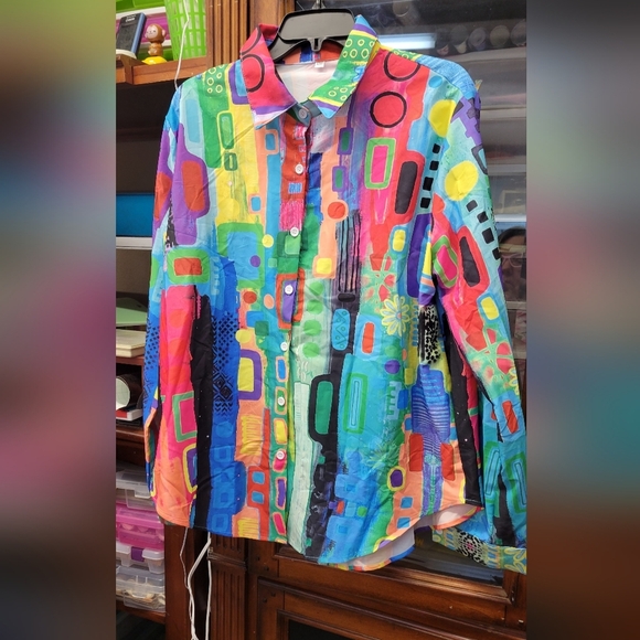 Abstract Button-Up Long Sleeve Shirt XXL - Picture 1 of 4